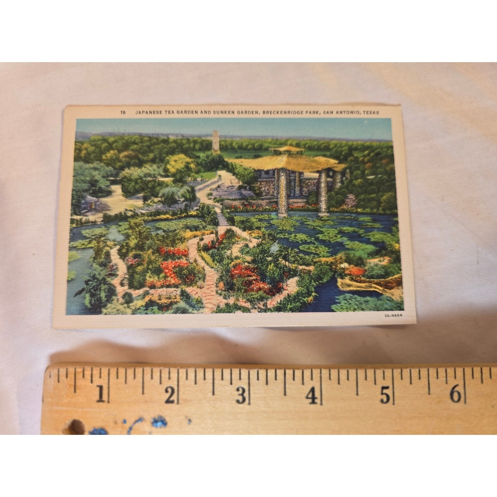 Vintage Japanese Tea Garden Sunken Garden San Antonio Texas Linen Postcard 2A-H6